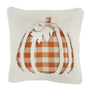 Plaid Pumpkin Hooked Pillow