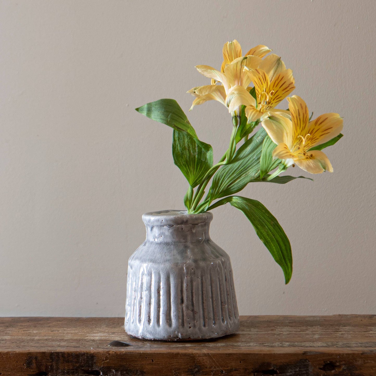 Bettina Handmade Gray Terracotta Vase with Carved Stripes