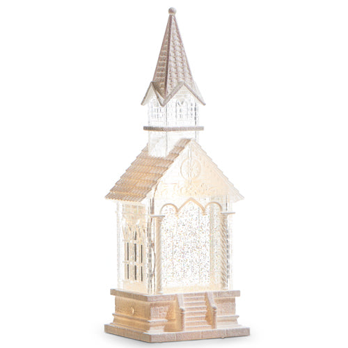 12" Lighted Swirling Glitter Water Church