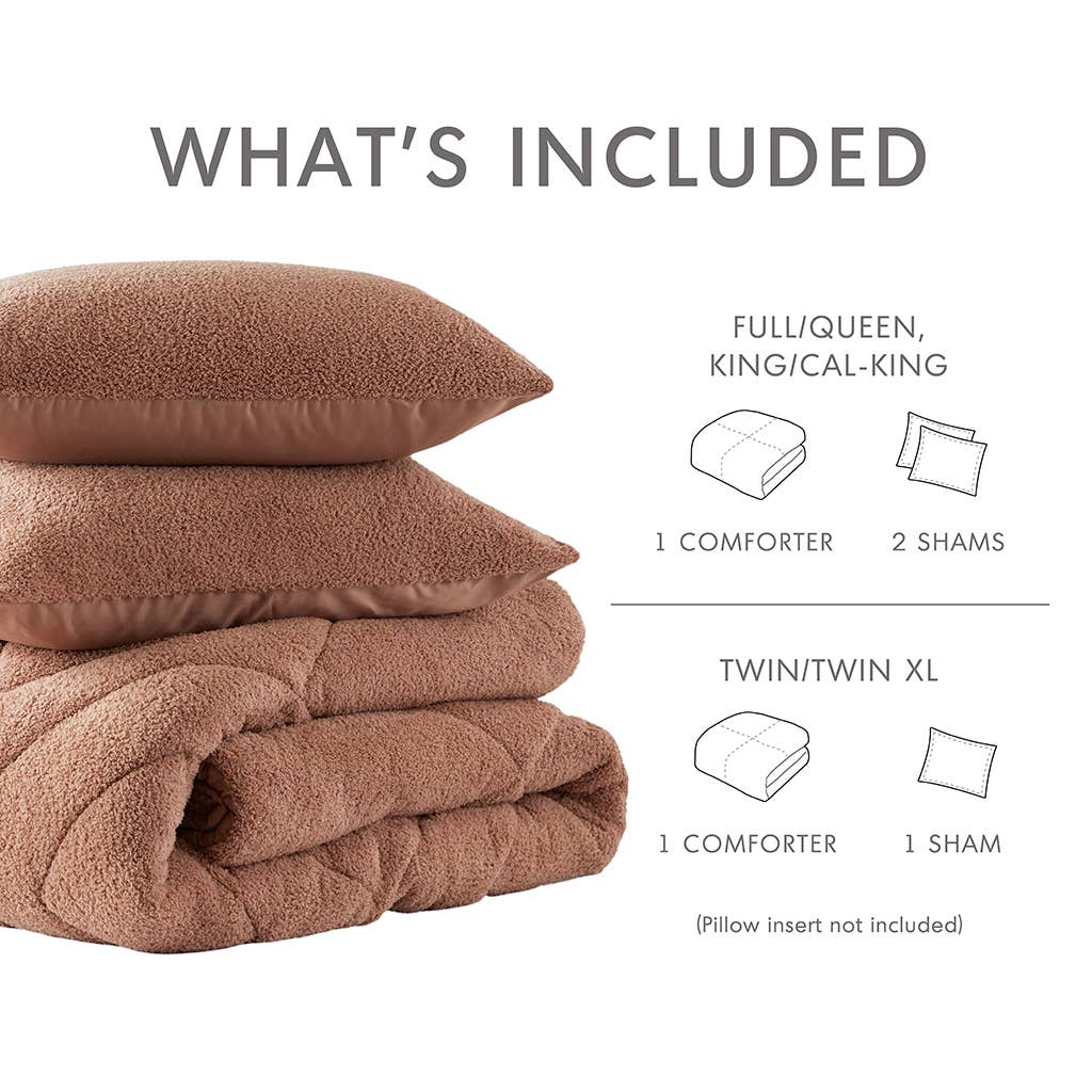 Double Diamond Quilted Fluffy Plush Comforter Set, Brown