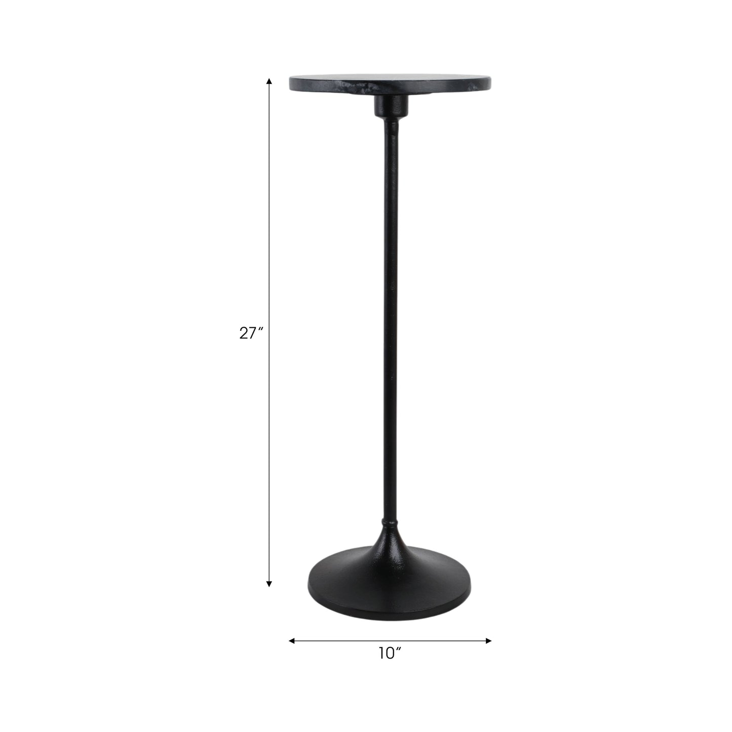 Side Table - Black Metal Pedestal Base Marble Top, 27 in.