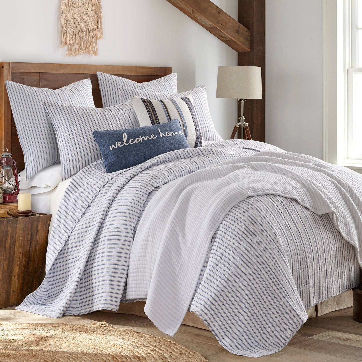 Tobago Stripe Quilt Set: Taupe / Full/Queen