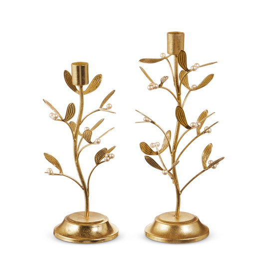 Gold Mistletoe Candlestick  10" or 12"