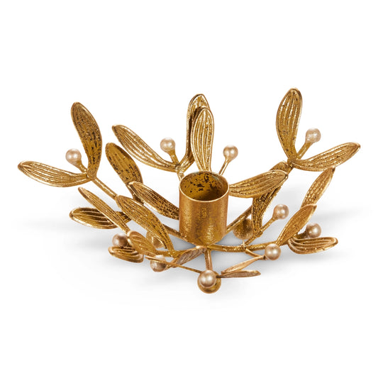 6.5" Gold Mistletoe Candle Holder
