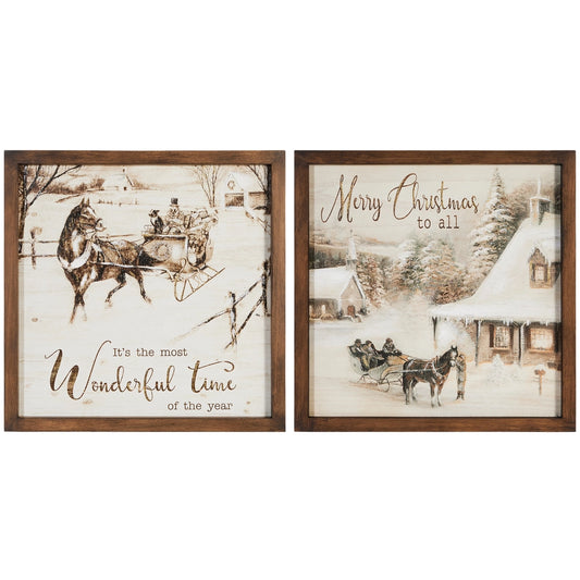 19" Wonderful Time or Merry Christmas Wall Art