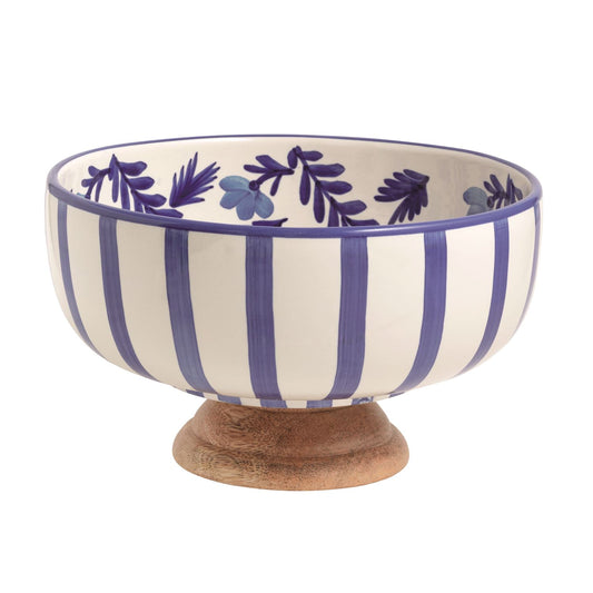 Blue Floral Vine Pedestal Bowl