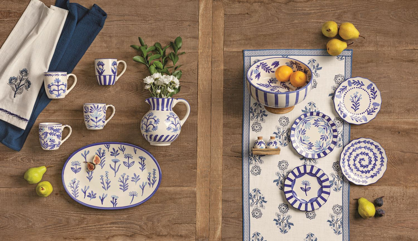 Blue Floral Vine Pedestal Bowl