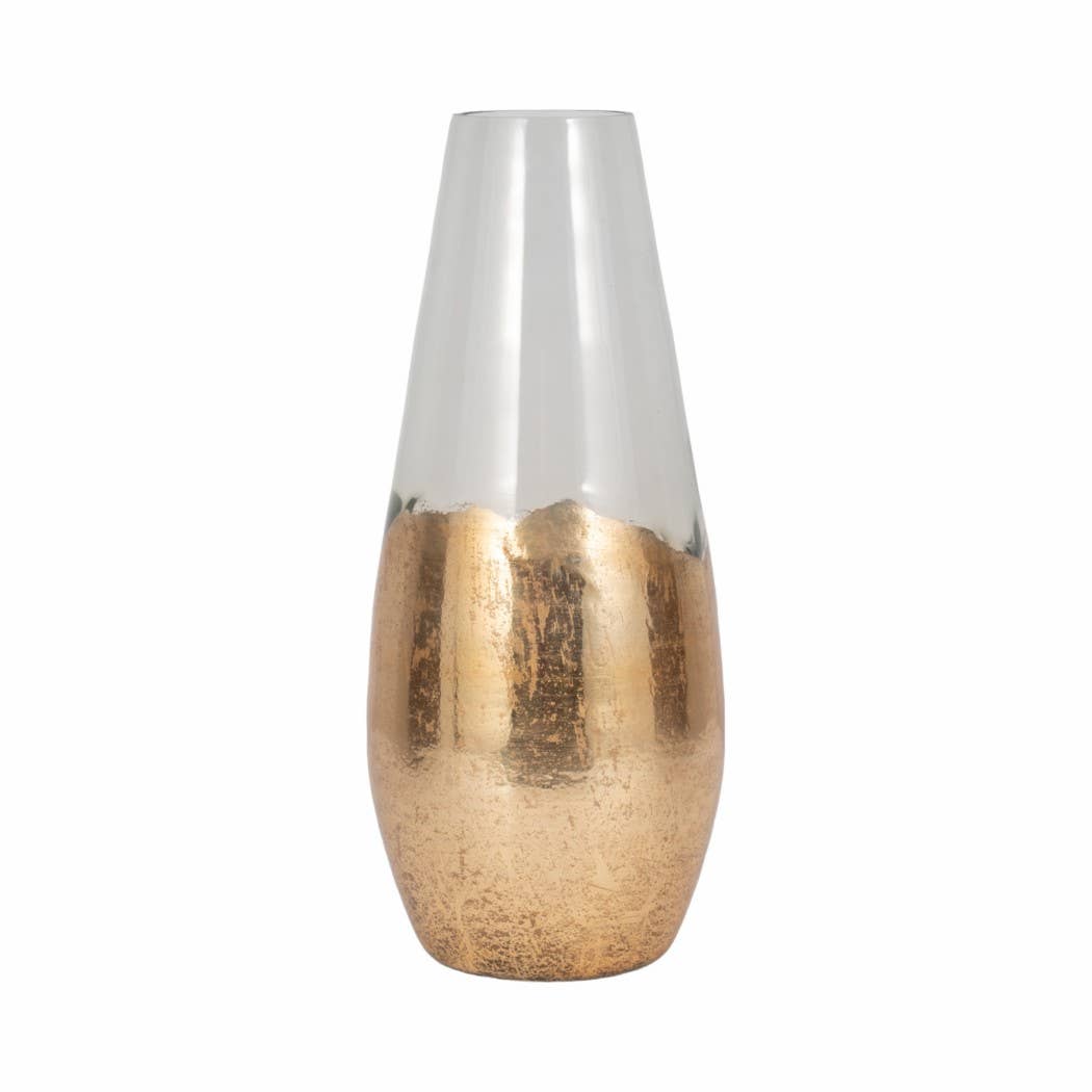 Glass Gold Dipped Tapered Decorative Vase - Clear, 19 in.