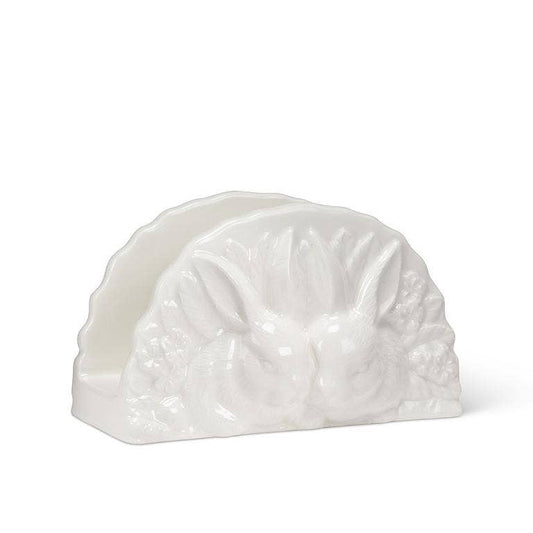 Rabbit Pair Napkin Holder-White-5.5"L