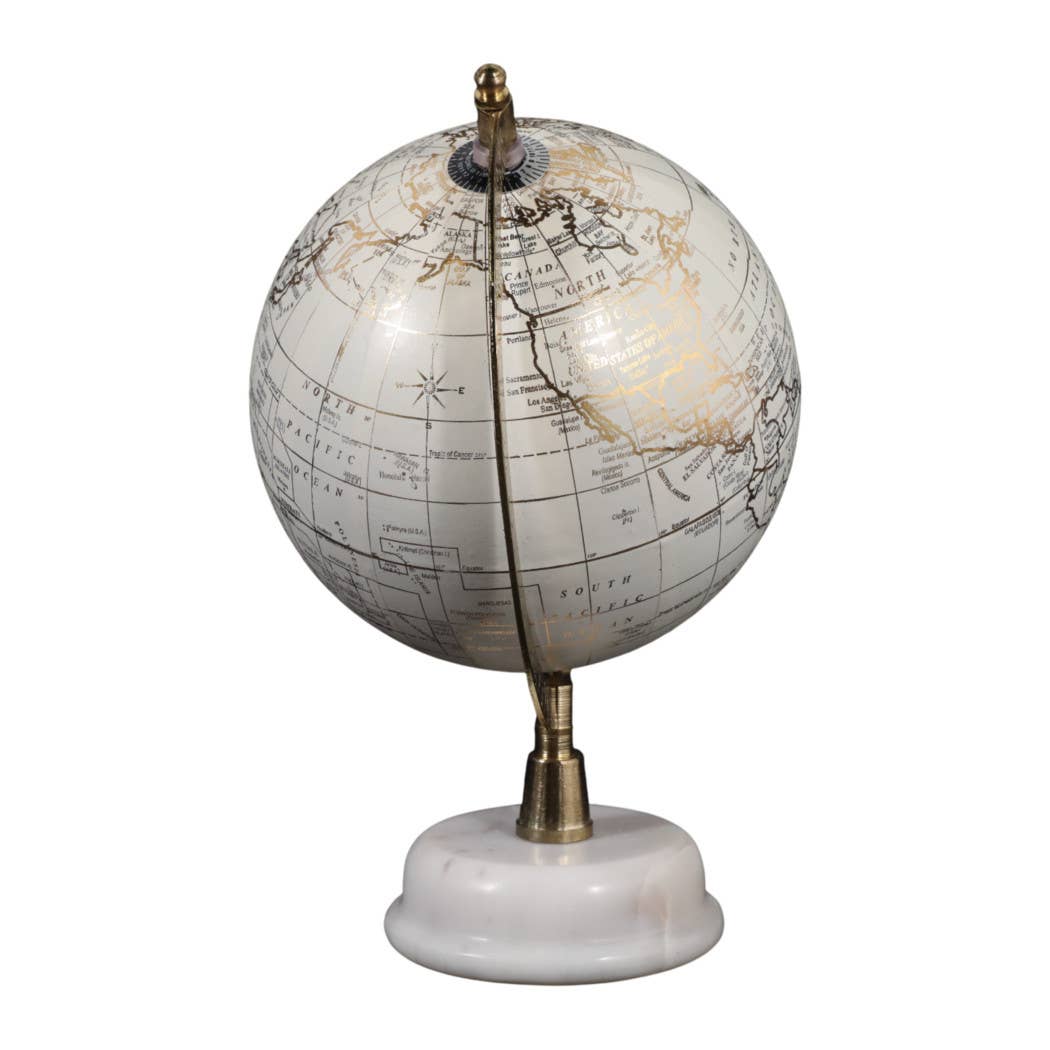 Polyresin Marble Base Globe Sculpture - White, 10 in.