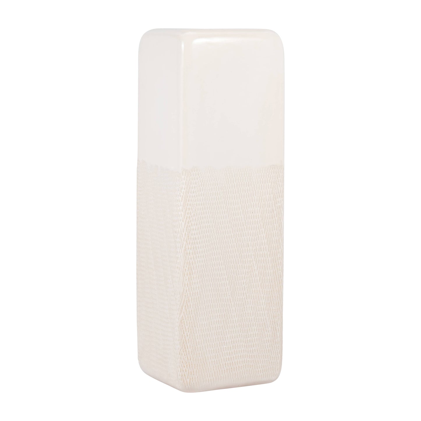 Ceramic Rounded Rim Vase with Textured Body - Ivory, 18 in.
