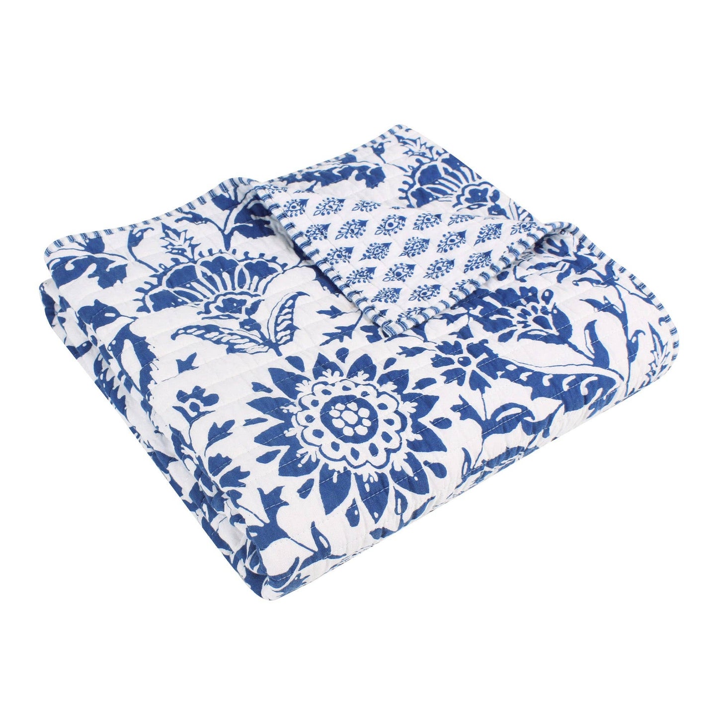 Clara Blue Quilted Throw Blanket