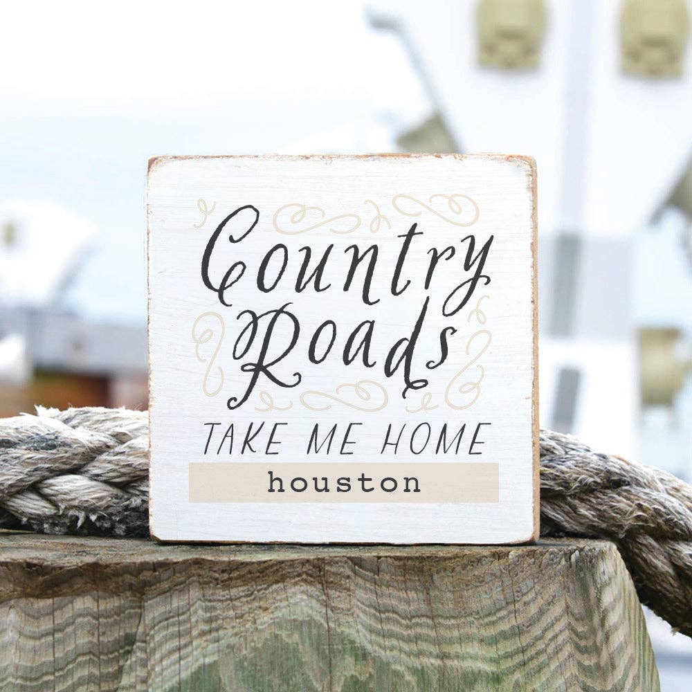 Country Roads Personalized Block Sign | Wooden Decor