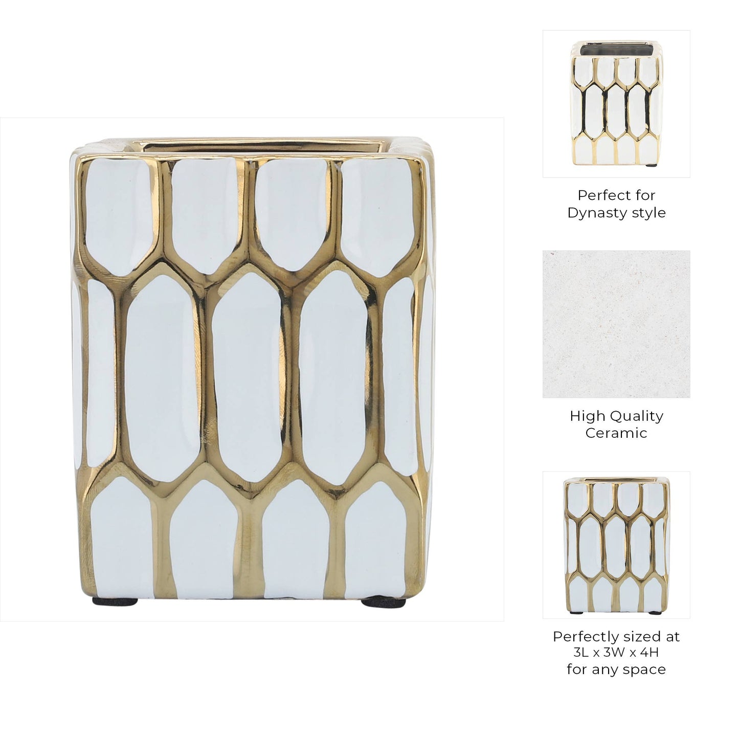 Ceramic Dynasty Design Square Pen Holder - Multi, 4 in.
