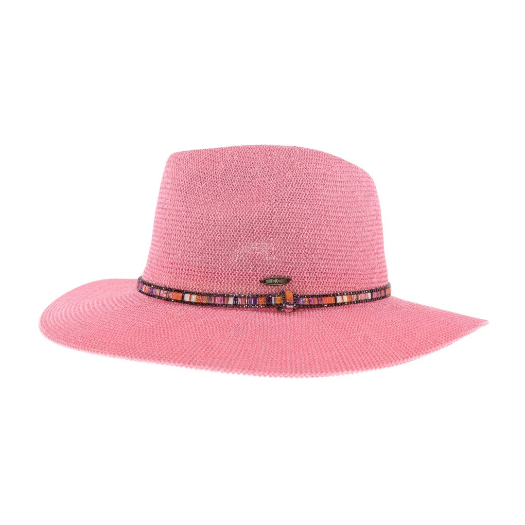 Knit Multi Thread Rhinestone Band Panama Hat KP014: Lt. Grey