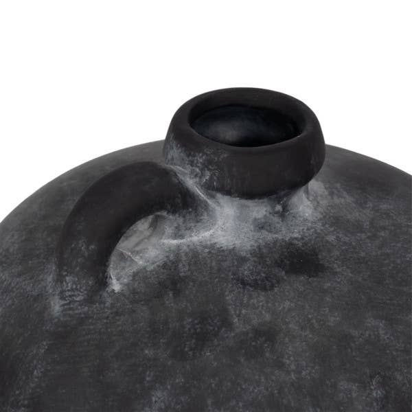 Black 10 in. Abstract Weathered Terracotta Jug with Handle
