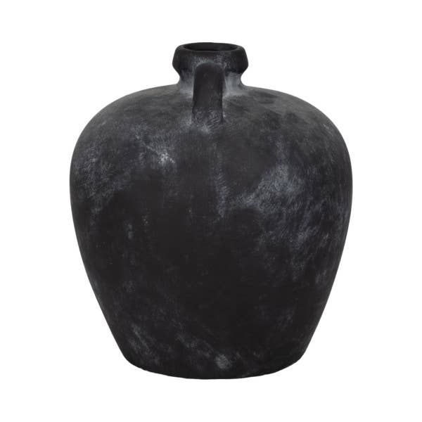Black 10 in. Abstract Weathered Terracotta Jug with Handle