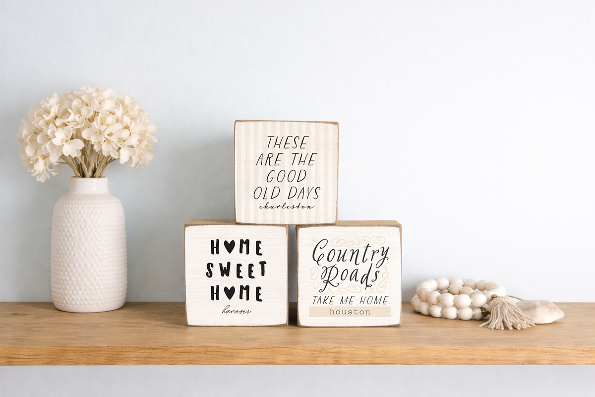 Country Roads Personalized Block Sign | Wooden Decor