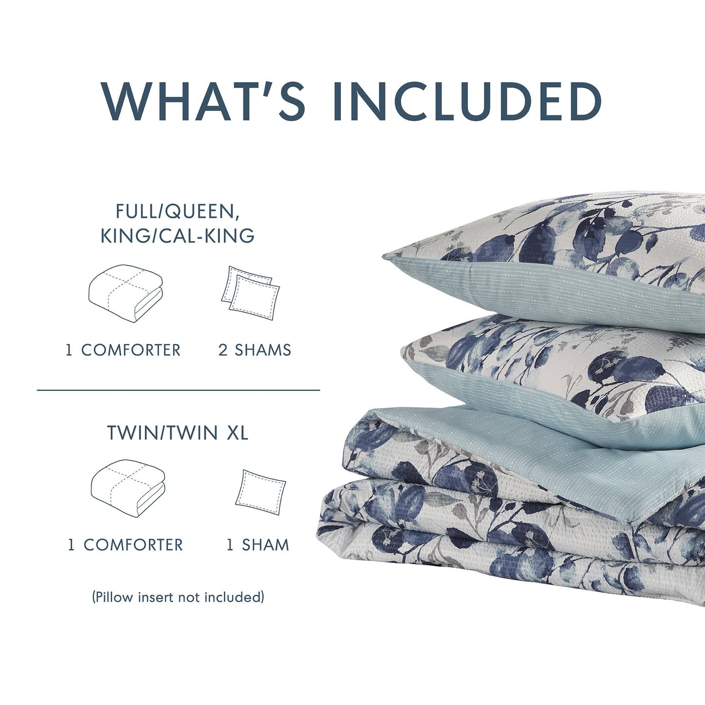 Reversible Floral Seersucker Comforter Set, Navy/Blue