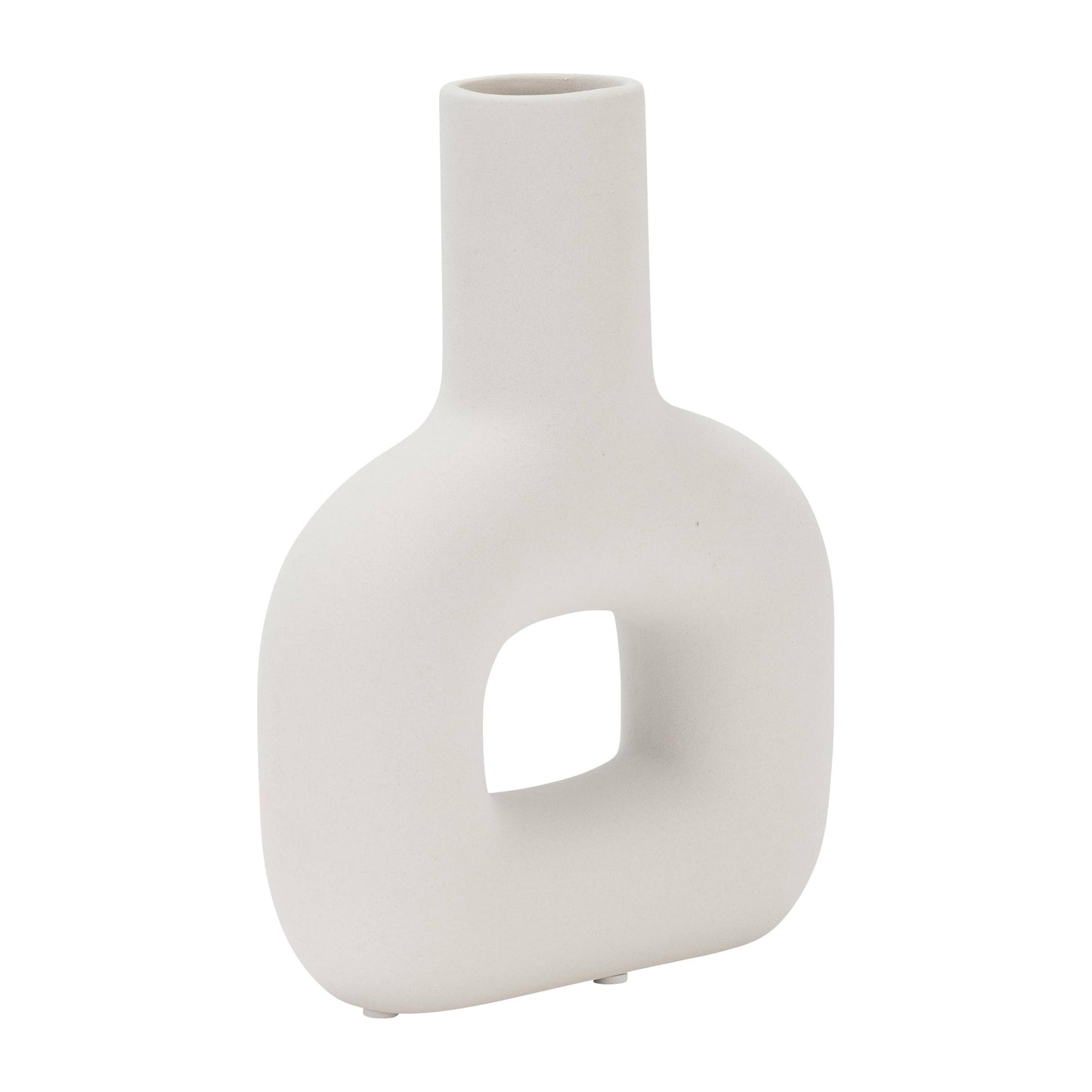 Ceramic Modern Geometric Open Cut Vase - White, 8 in.