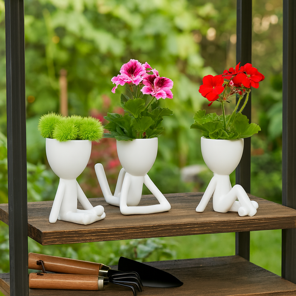 White Ceramic Sitting Human Figure, 6 in. 1pc Random