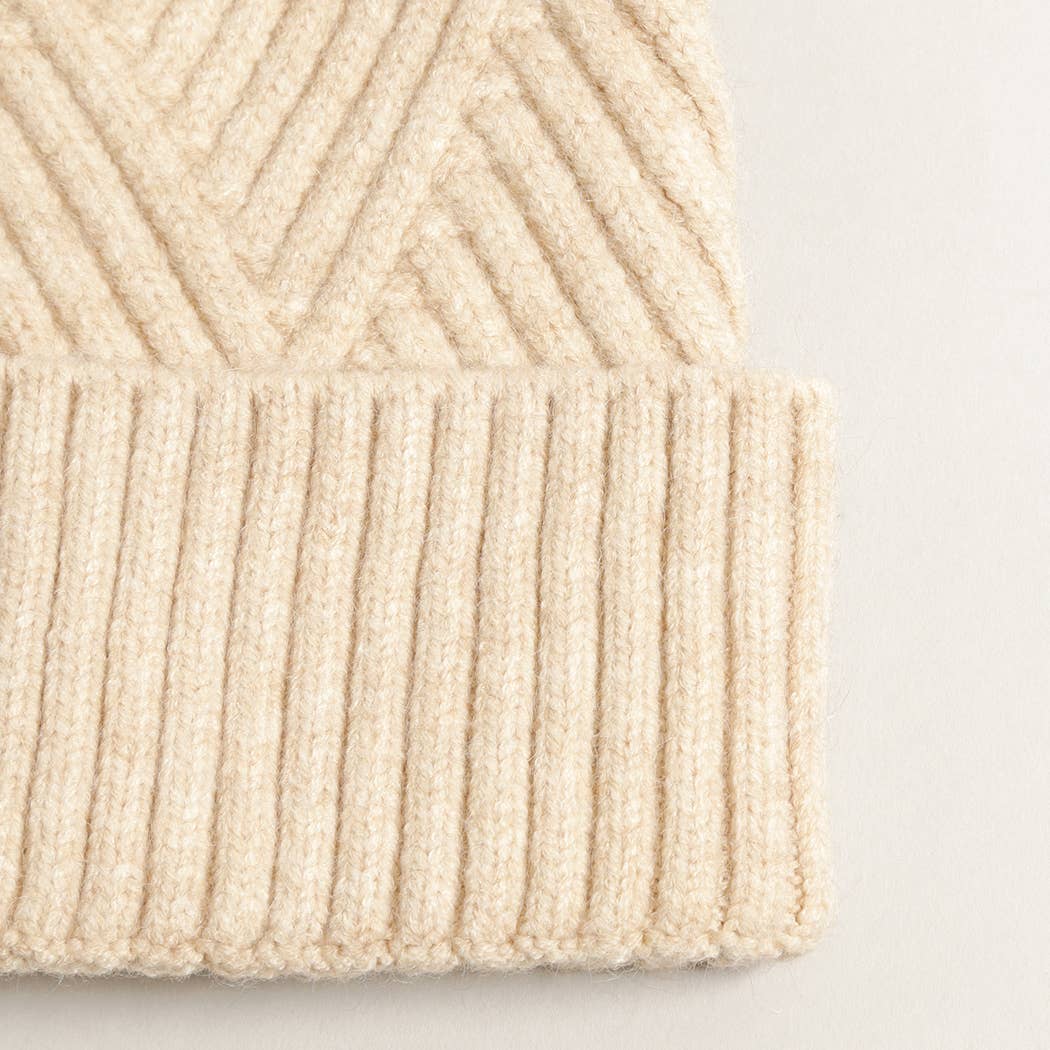 Heather Cuff Beanie with Pom-Pom: ONE SIZE / WARM GREY MIX