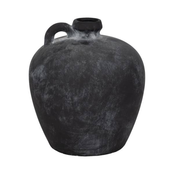 Black 10 in. Abstract Weathered Terracotta Jug with Handle