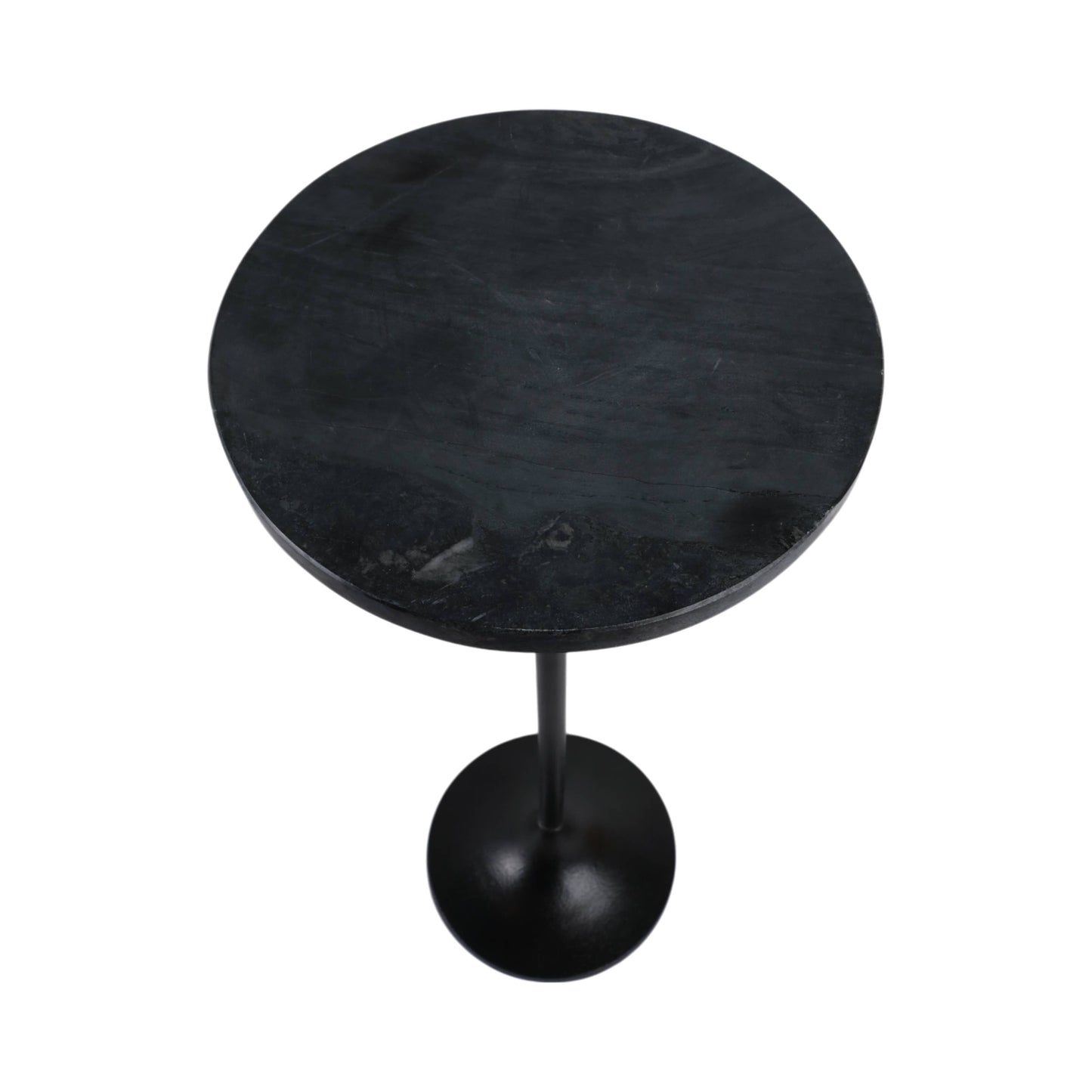 Side Table - Black Metal Pedestal Base Marble Top, 27 in.