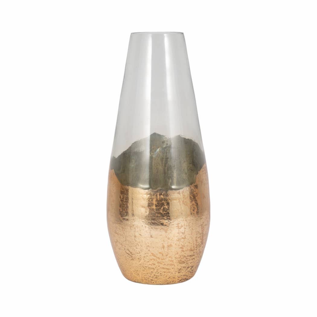 Glass Gold Dipped Tapered Decorative Vase - Clear, 19 in.