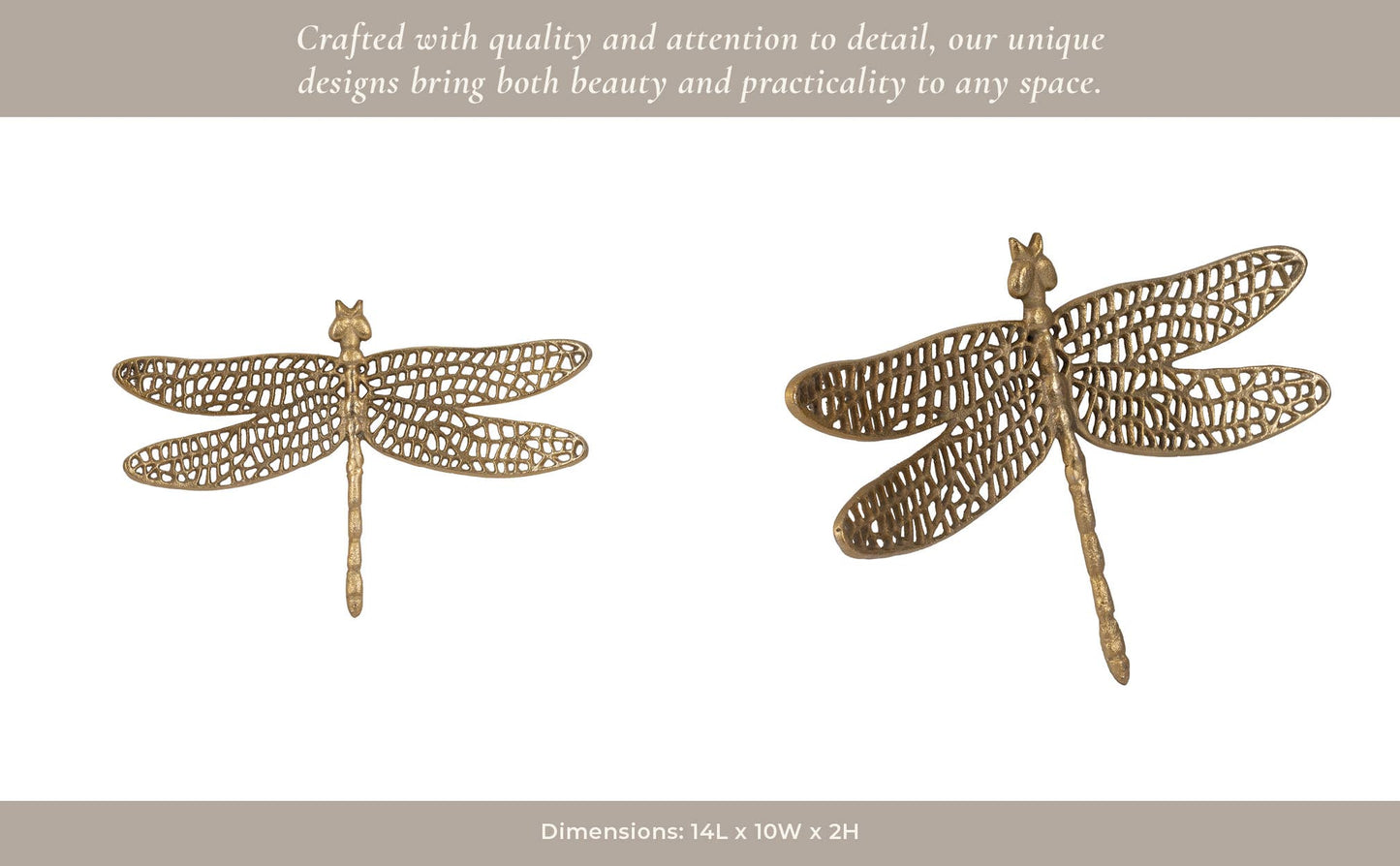 Gold 14 in. Metal Novelty Dragonfly with Cut-Out Figurine