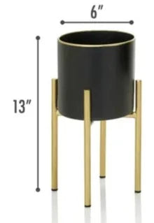 S Metal Black Planters with Gold Stand,