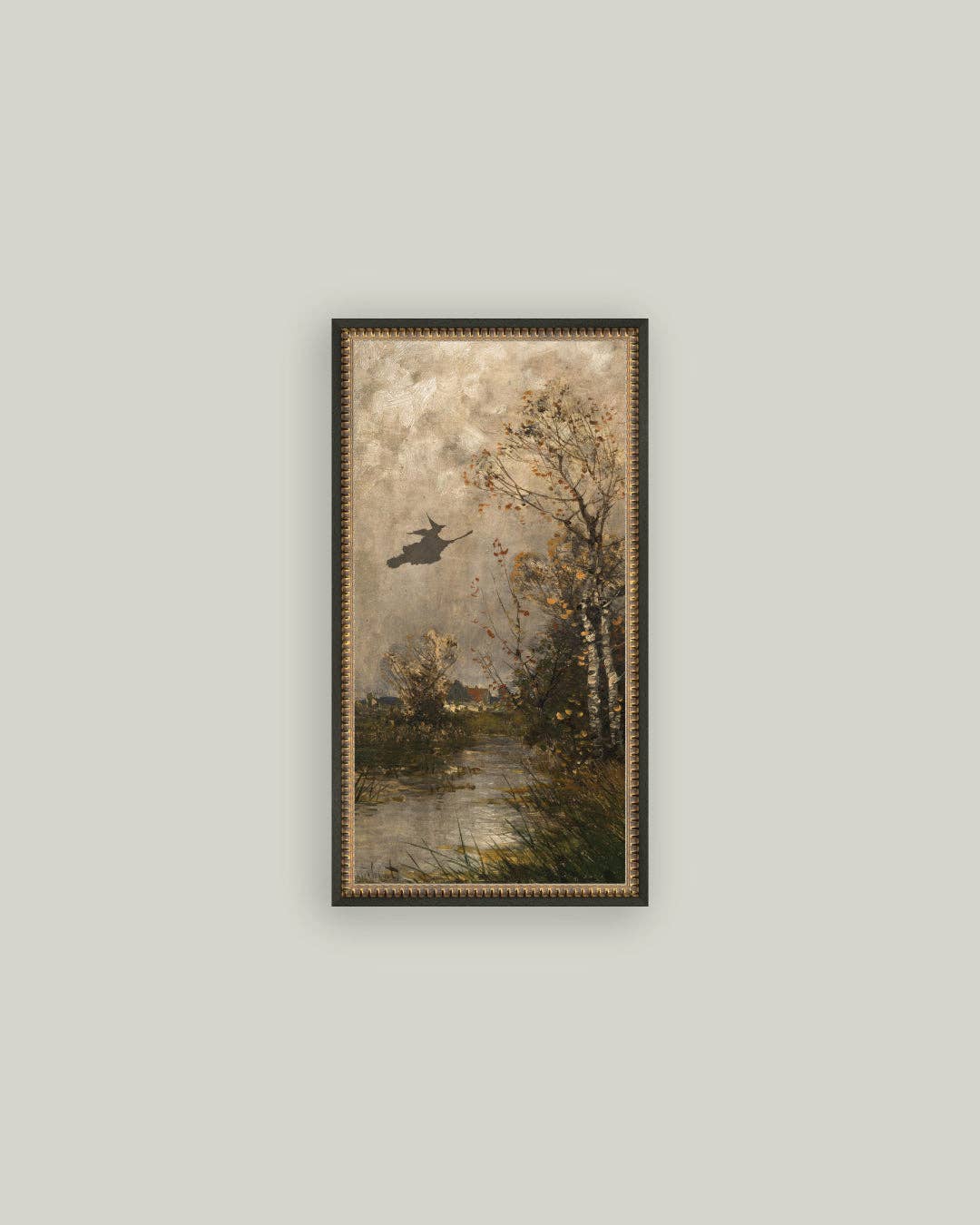 Flying Witch Landscape Framed Antique Art