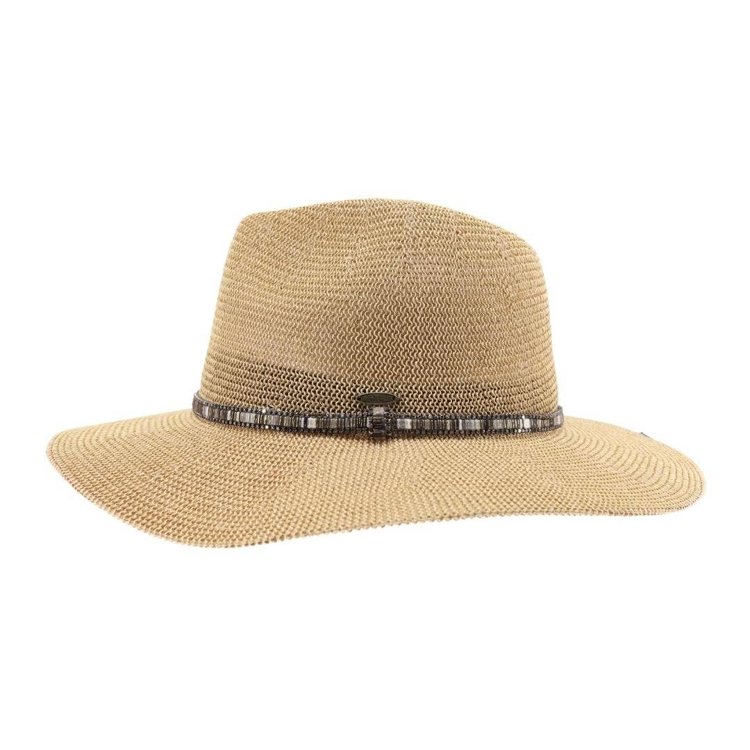 Knit Multi Thread Rhinestone Band Panama Hat KP014: Lt. Grey