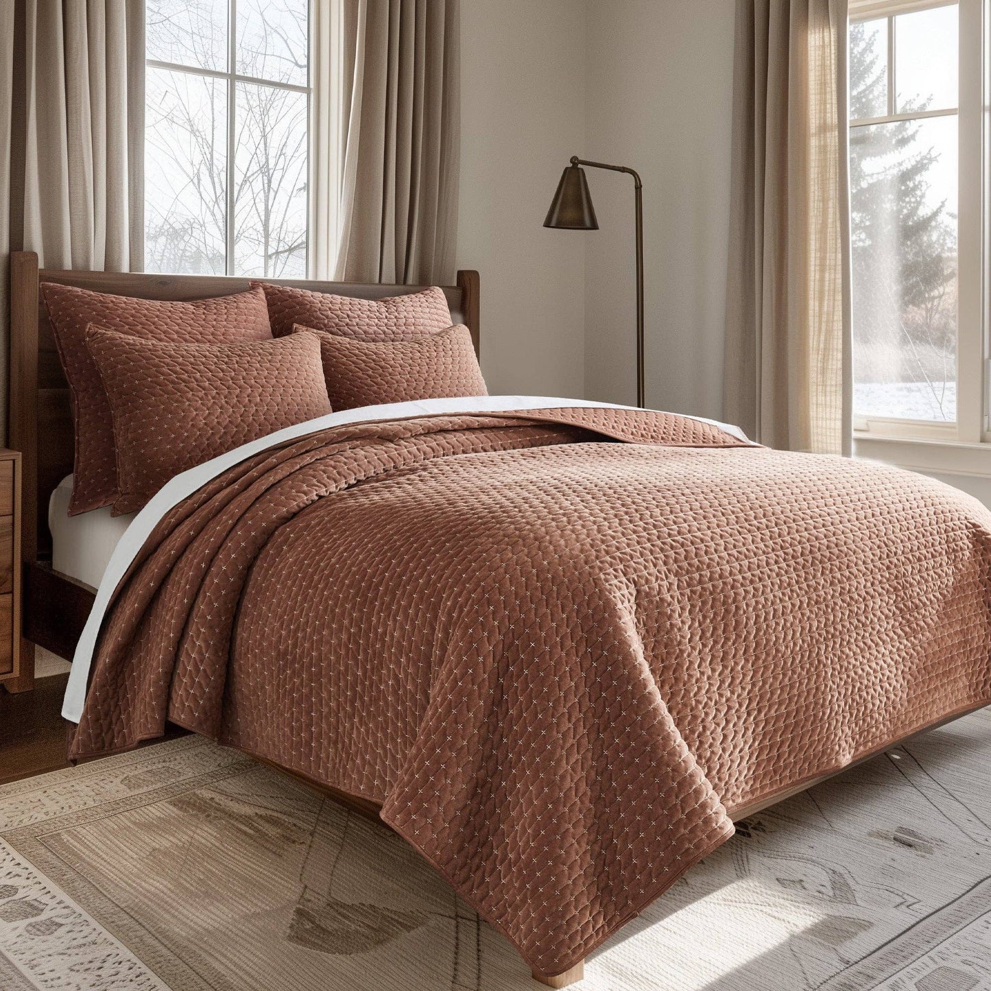 Velvet Stitch Quilt Set: Chambray / Full/Queen