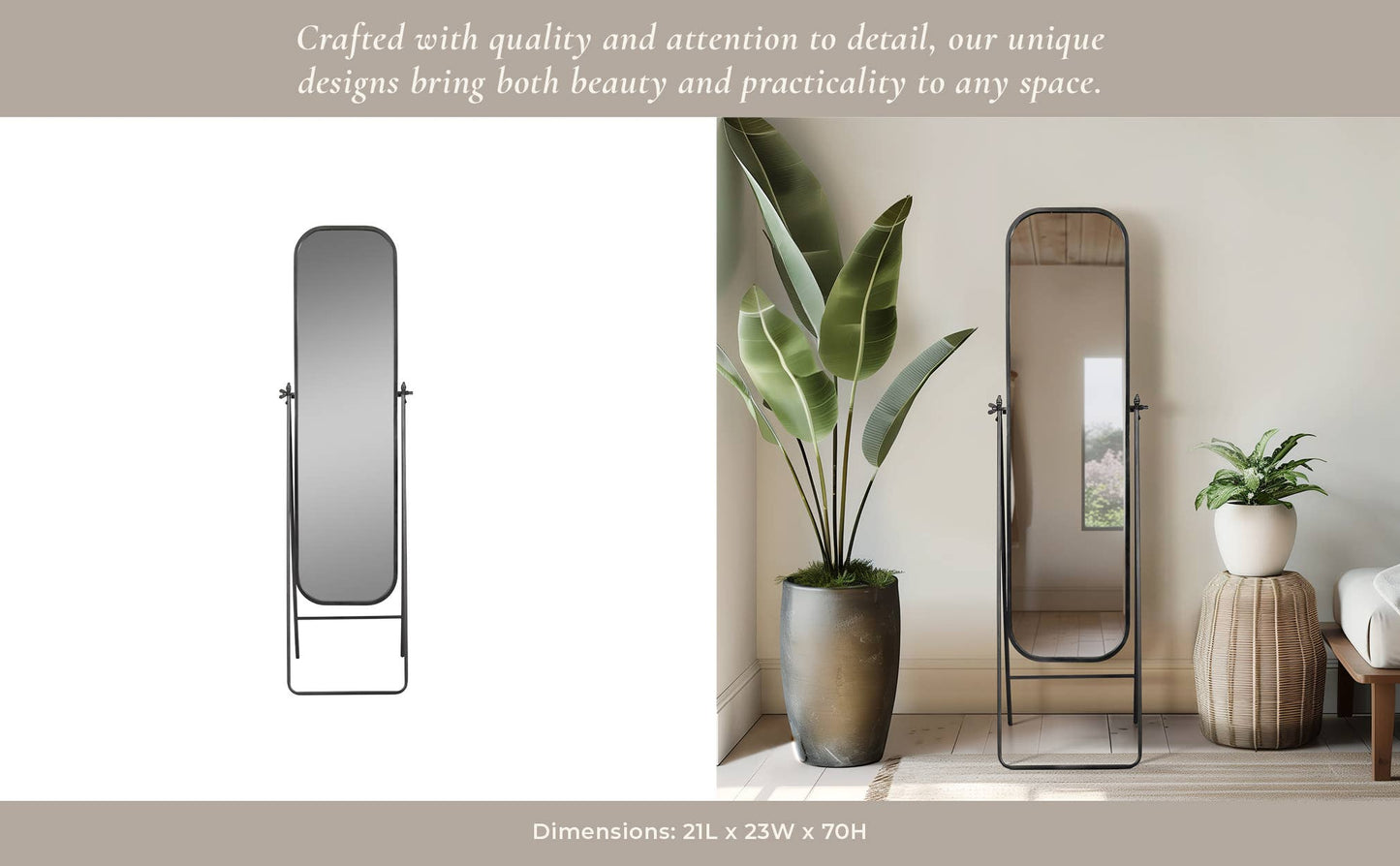 Metal Full Length Floor Mirror on Stand - Black, 69 in.