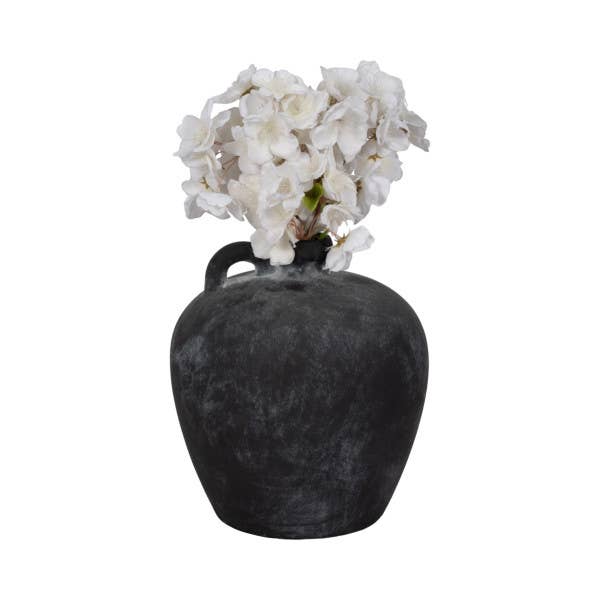 Black 10 in. Abstract Weathered Terracotta Jug with Handle