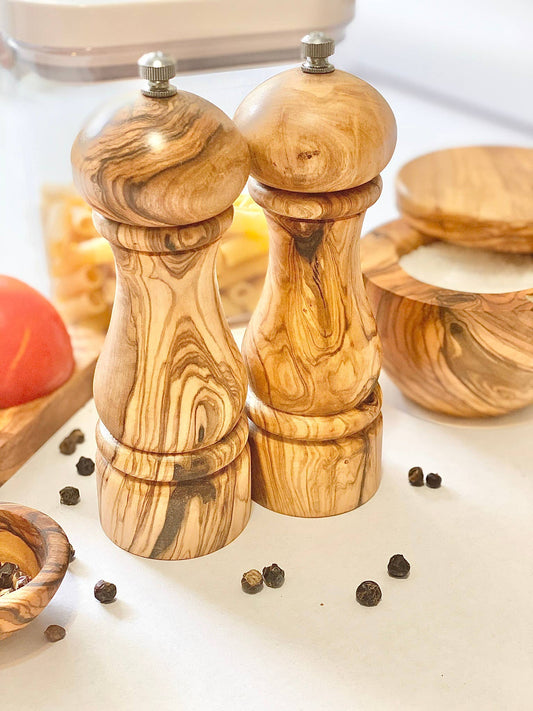 Olive Wood Salt/Pepper Mill 6.5" Shaker Set