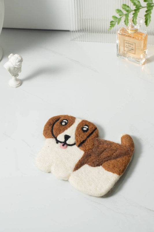 Nepal Handmade Dog Felt Coffee Cup Mug Table Mat Coasters: Golden retriever