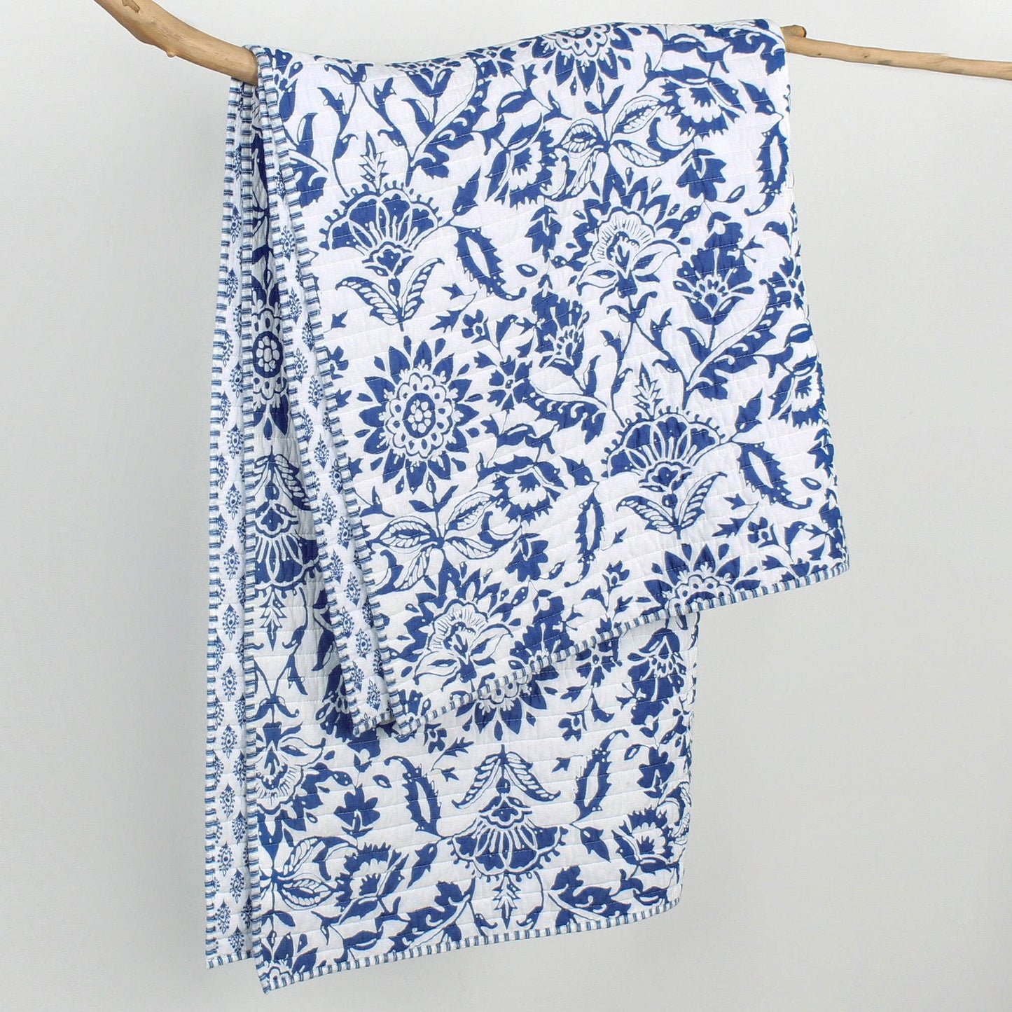Clara Blue Quilted Throw Blanket