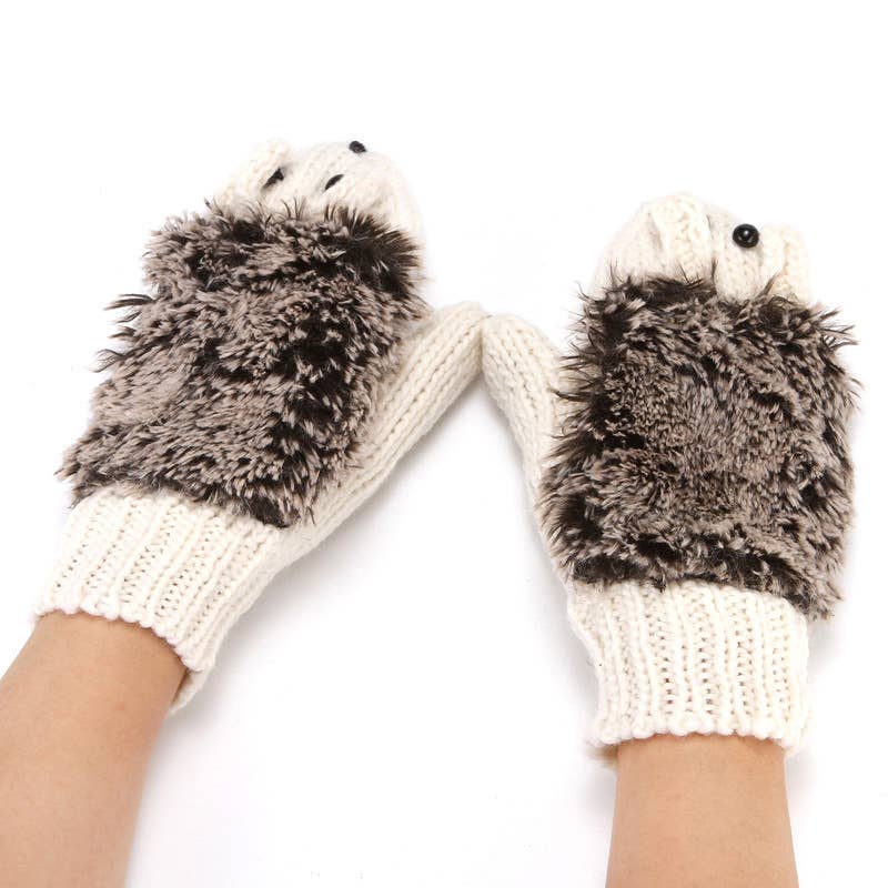 Hedgehog Cartoon Fingerless Gloves