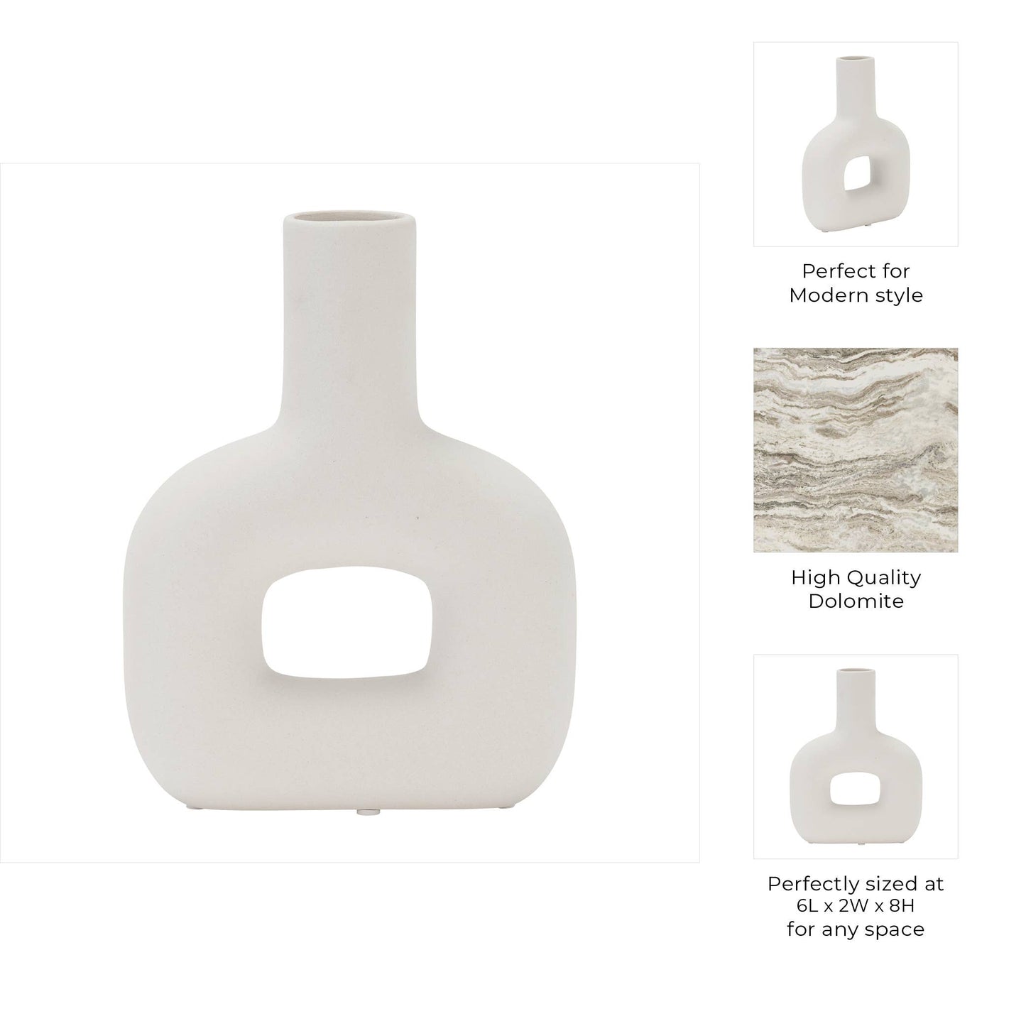 Ceramic Modern Geometric Open Cut Vase - White, 8 in.