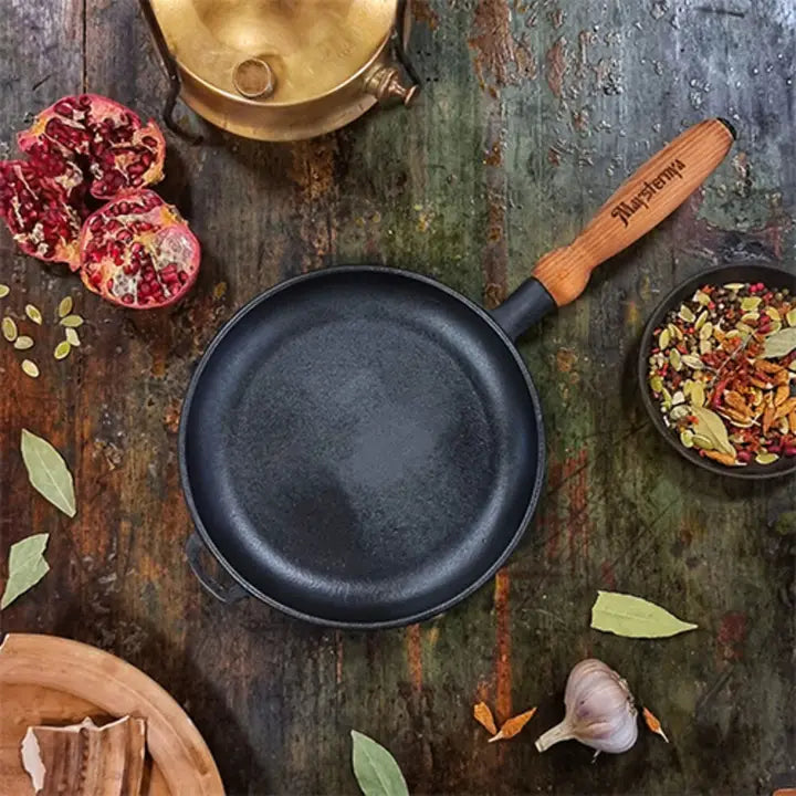 Cast Iron Pancake Pan with Wooden Handle