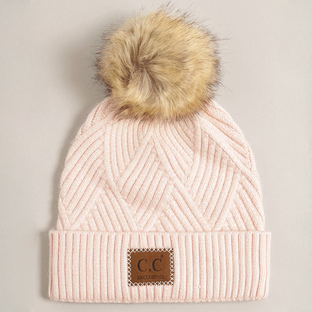 Heather Cuff Beanie with Pom-Pom: ONE SIZE / WARM GREY MIX