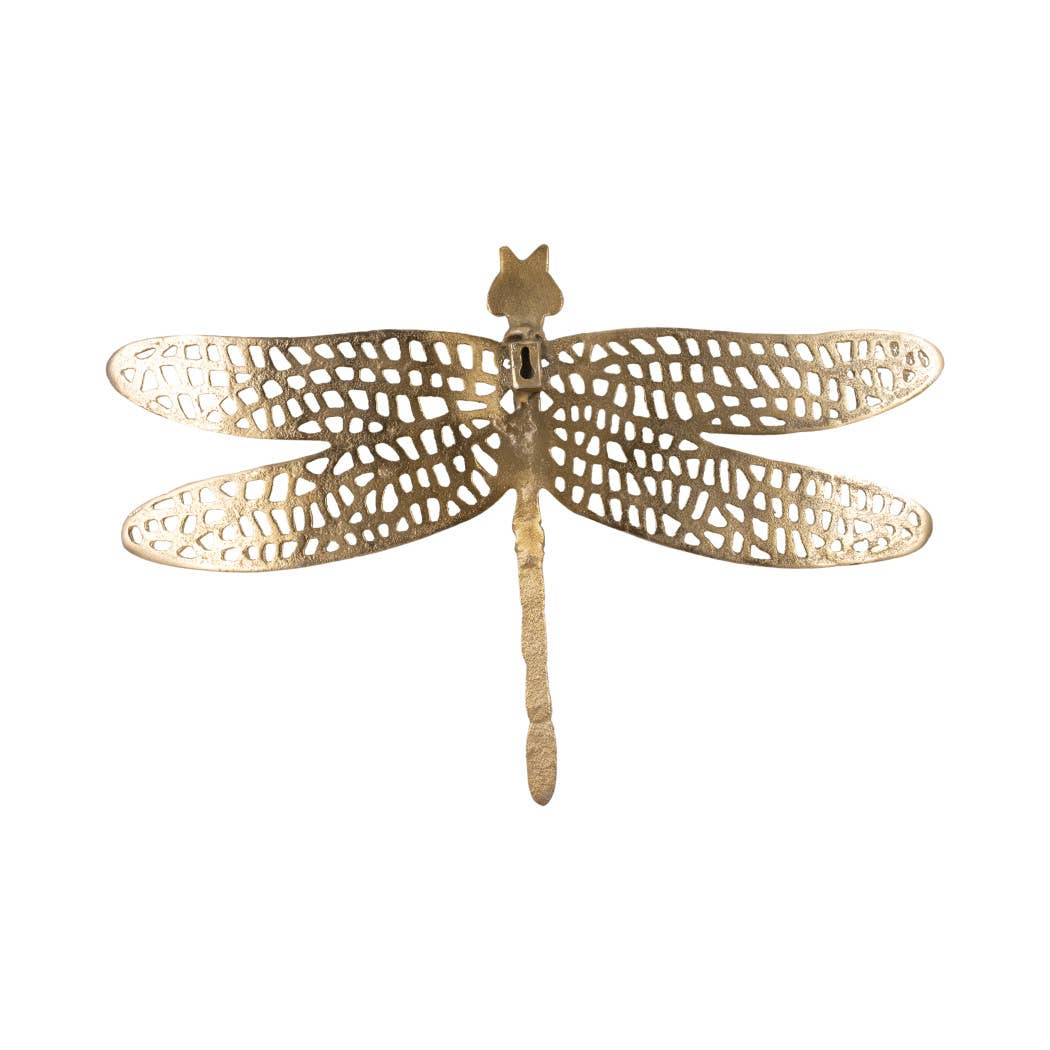 Gold 14 in. Metal Novelty Dragonfly with Cut-Out Figurine