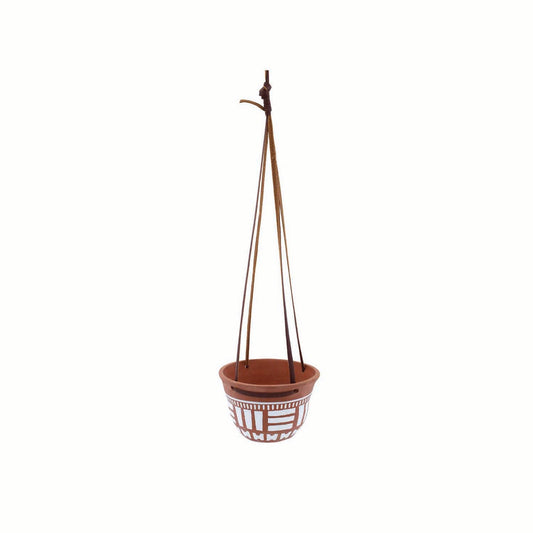 Southwest Hanging Planter Pot Terracotta & Leather
