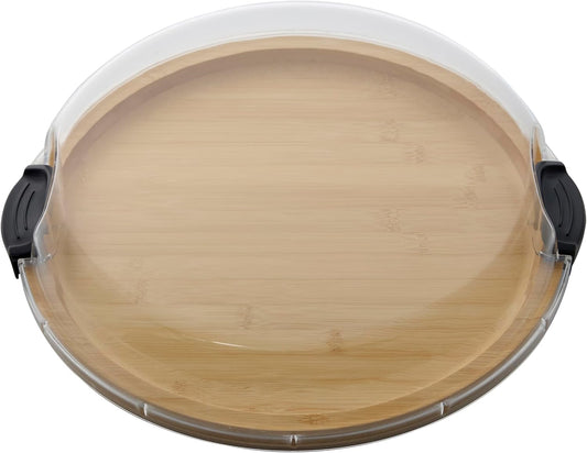 14-in Round Build-a-Board Bamboo Cutting Board with Single Compartment and Clear Locking Lid, Black Handles