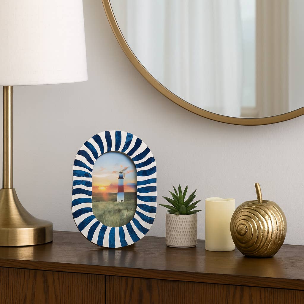 4 in. x 6 in. Blue/White Wood with Inlay Pieces Photo Frame