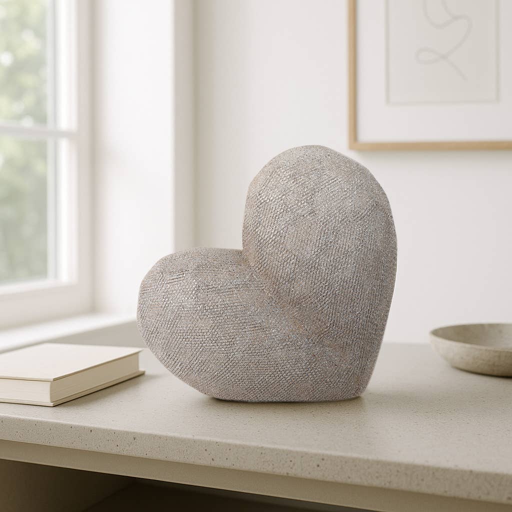 Ceramic Scratched Geometric Heart Sculpture - Gold, 8 in.