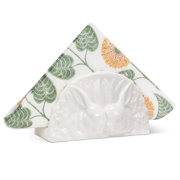 Rabbit Pair Napkin Holder-White-5.5"L