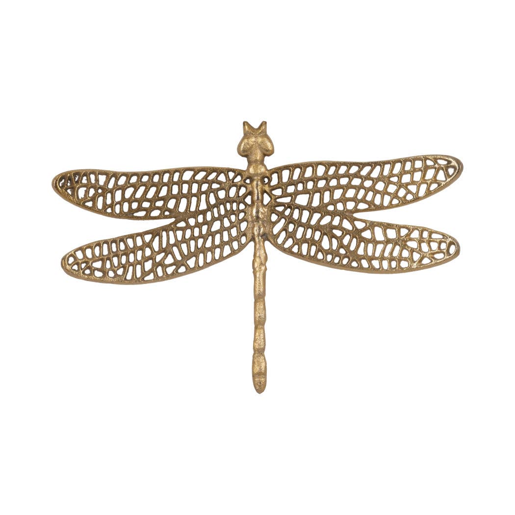 Gold 14 in. Metal Novelty Dragonfly with Cut-Out Figurine